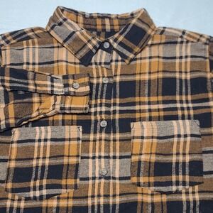 Wallflower Flannel Shirt Womens XL Yellow Black Plaid Button Down Long Sleeve